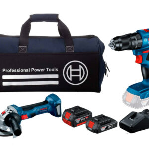 [Combo Bosch A] Taladro percutor Bosch 18V (GSB 185 Li) + Amoladora Bosch C/cargador Y 2 baterías (GWS 180 Li) + Bolso Bosch