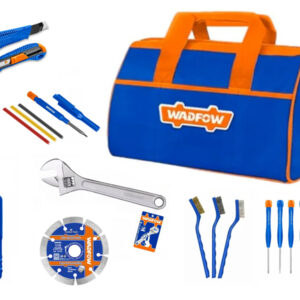 [Súper Combo Wadfow] Bolso porta herramientas Wadfow 13" (WTG3113) + 1 Cutter Wadfow (WSK3913) + 1 Disco diamantado Wadfow (WDC1K02) + 1 Juego Wadfow de cepillos matricero (WBH3607) + 1 Juego Wadfow de destornilladores de precisión (WSS2B06) + 1 Juego Wadfow de lápices de carpintero (WMB3K06) + 1 Llave ajustable Wadfow 10" (WAW1110) + 1 Medidor de distancia Wadfow 60mt (WdDL1516) + 1 Cinta aisladora Bremen