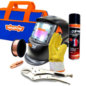 [COMBO 3] Alambre Litch 0.8mm x 5kg + Máscara fotosensible Labor + 10 picos 0.8mm x 25 + Antiadherente Lüsqtoff en aerosol + Par de guantes de descarne + Pinza para soldador + Bolso Wadfow (WTG3113)