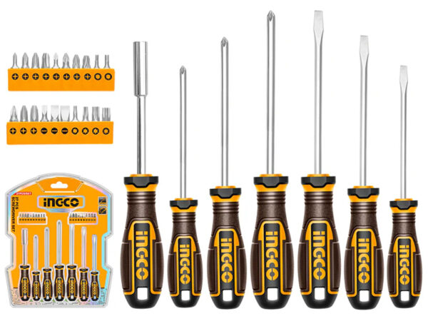 Set Ingco de destornilladores + puntas variables por 27 piezas (HKSDS2728)